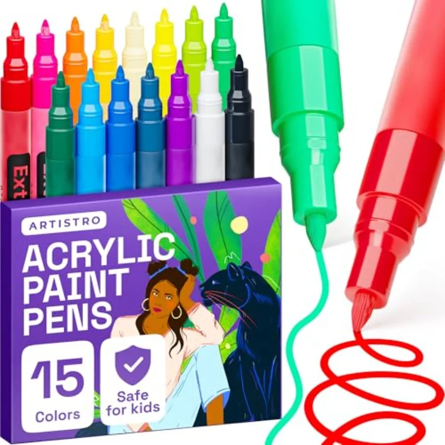 

Muticolor Acrylic Paint Pens - Multisurface Markers for Glass, Rock, Fabric, Wood, Plastic and More - Extra Fine