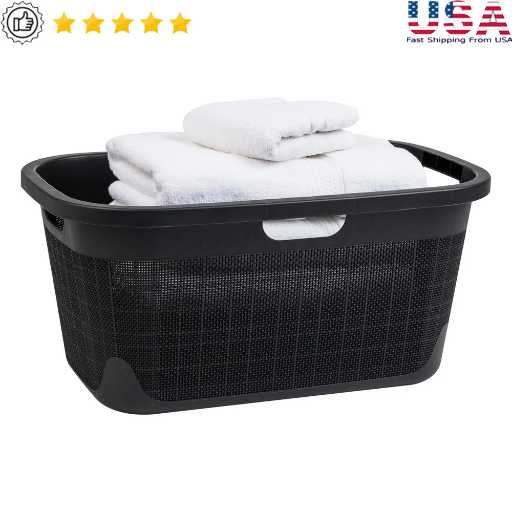 

40L Versatile Laundry Basket Hamper Premium Linen Design Sturdy Plastic Lightweight Easy Carry Handles Ideal Toys Sports