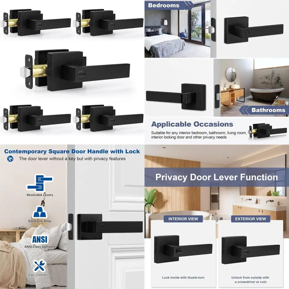 

Матовые черные дверные ручки - внутренние ручки-кнопки для обеспечения конфиденциальности, из прочного цинкового сплава, подходят для спален и ванных комнат