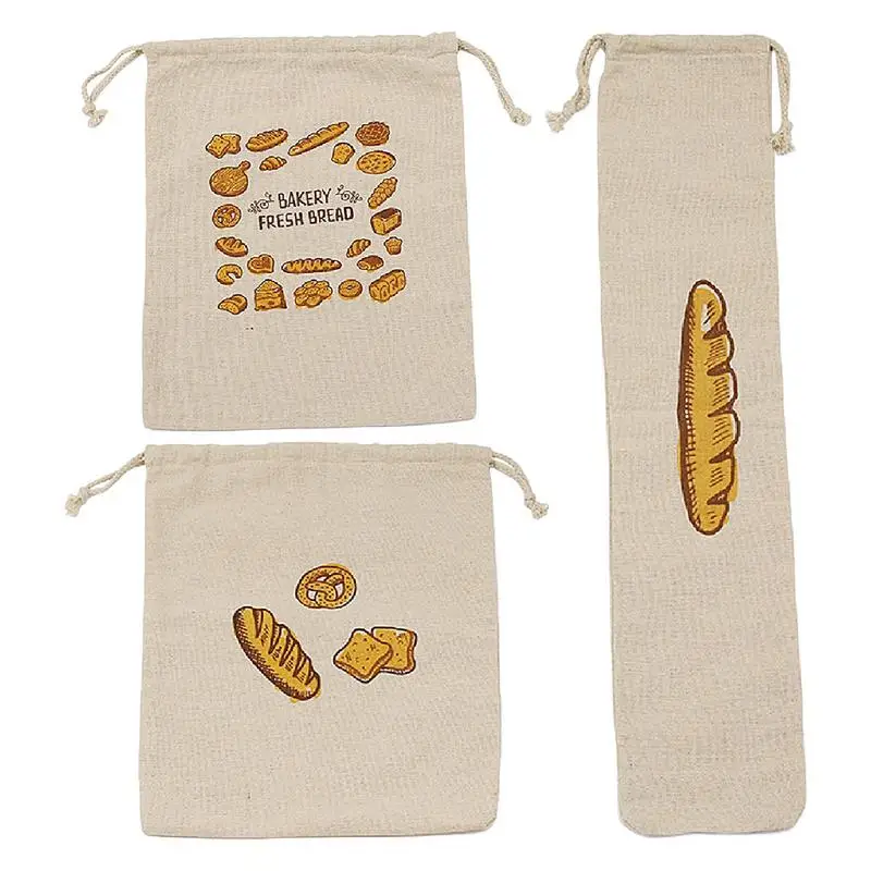 Linen Bread Bag Baguette Cotton Drawstring Storage Bag Homemade Artisan Bread Storage Pouch Food Storage Bag Baguette Sourdough