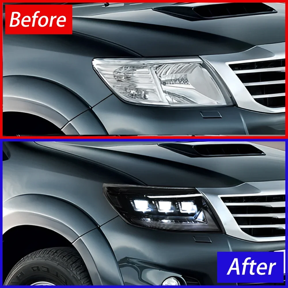 Car Head Lamp For Toyota Hilux Revo Vigo 2012-2014 Upgrade LED Projector Three Lens Dynamic Turn Signal Light  Accessories