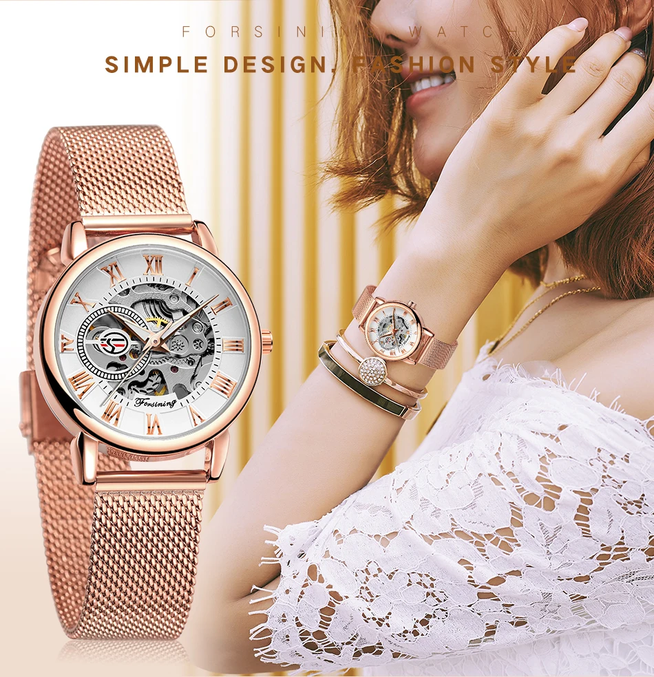 2024 High End Luxury Brands Steel Skeleton Mechanical Woman Watch Ladies Watches Stainless Steel Fashion Women\'s Wristwatch