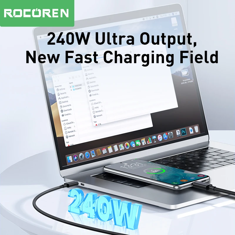 Rocoren 240W Type C To USB C Cable PD3.1 Fast Charging Charger For iPhone 15 Pro Redmi Note 13 iPad Xiaomi USBC Data Wire Cord