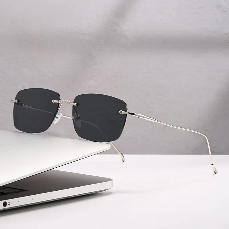 Quadratische Sonnenbrille für Damen und Herren Metallrahmen Rechteckige Sonnenbrillen Ovale Brillen Rahmenlose Sonnenbrillen Unisex Brillen