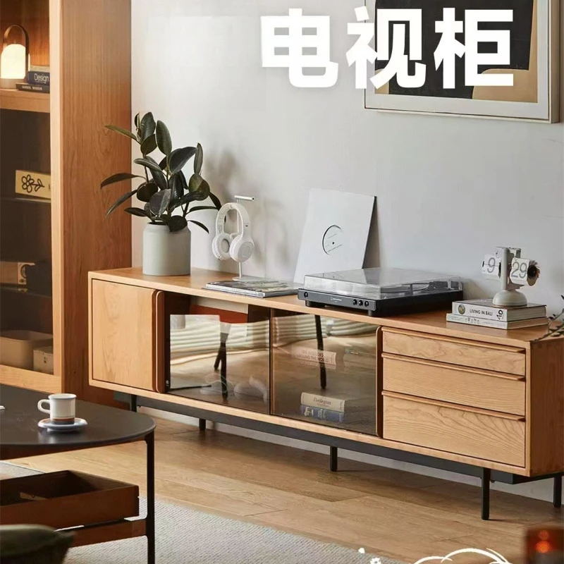 

Тумба под телевизор из массива дерева, напольная, узкая, для гостиной, для небольшой квартиры, в скандинавском стиле, из вишневого дерева, шкаф для хранения