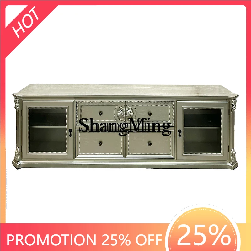 

ZYY light luxury TV cabinet solid wood living room small apartment modern simple retro storage floor cabinet