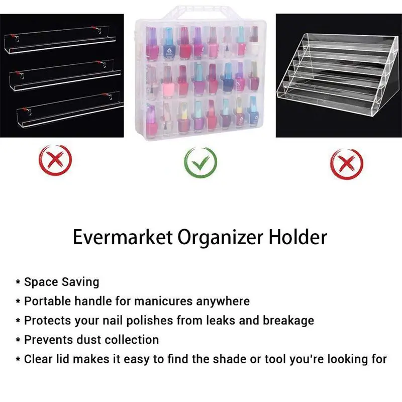 Nail Polish Organizer Holder,Portable Universal Clear Double Side Organizer And Thread Storage Case For 48 Bottles Adjustable Di