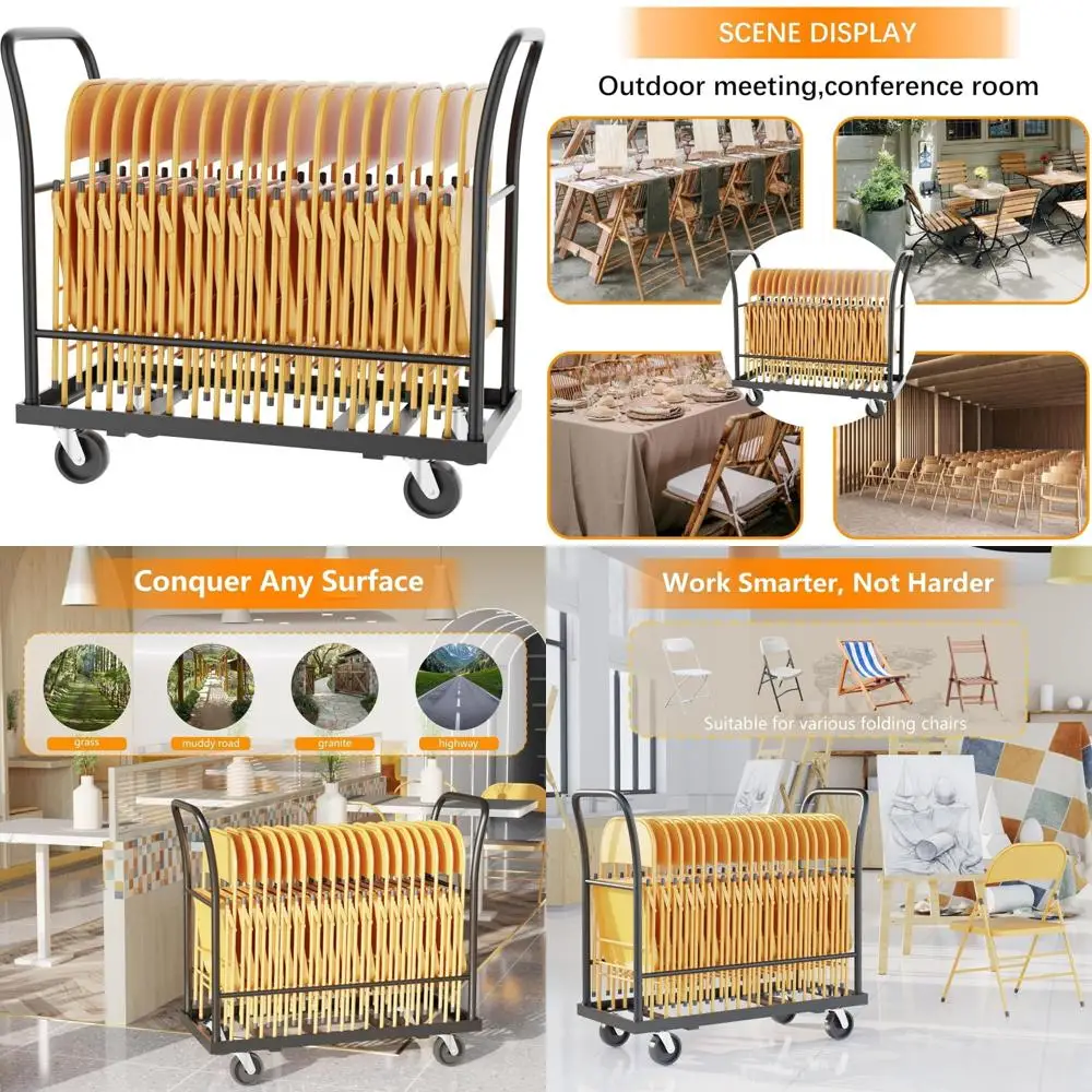 

Heavy-Duty Folding Chair Storage Rack, 300 LB Capacity, Metal Vertical Chair Dolly, 46.1x18.5x40 with 4 Silent Wheels