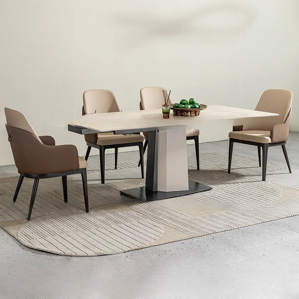 Italian functional telescopic dining table modern light luxury 10-person rectangular rock slab dining table
