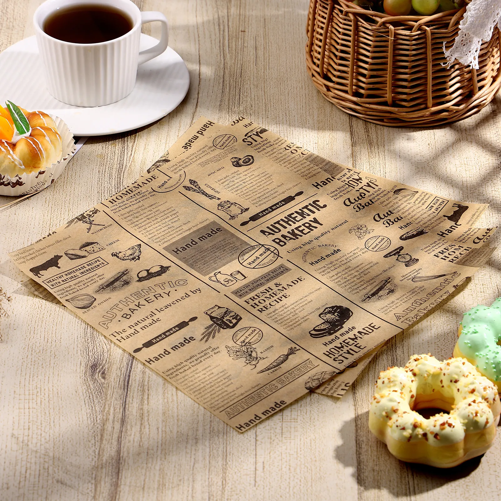 

50 Sheets 25x25CM Oilproof Food Wrapping Paper Grease Resistant Bakery Tray Liners Sandwich Bread Cake Packaging Decorative