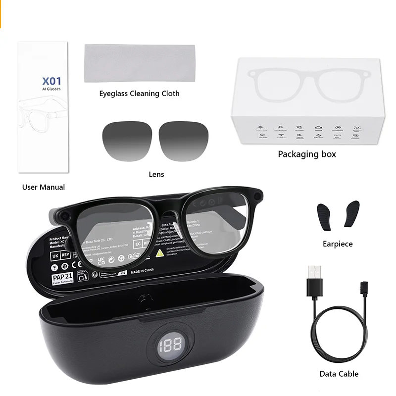 Hganus 800W KI-Smart-Brille mit Kamera, 3600mAh Akku, Smart-Übersetzungsbrille, Foto- und Videoaufnahme-Sonnenbrille, ChatGPT-App, Telefon, WLAN 4, BT 5.3