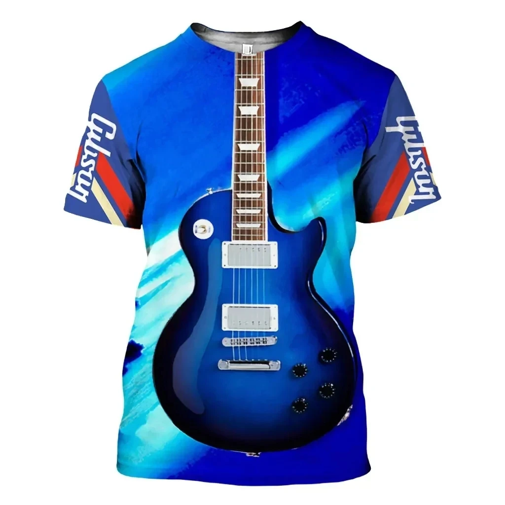 Jazz Men\'s Printed T-shirt Saxe Guitar Clarinet Classic Music Fashion Short Sleeve Hip Hop Short Sleeve Round Neck Loose Top