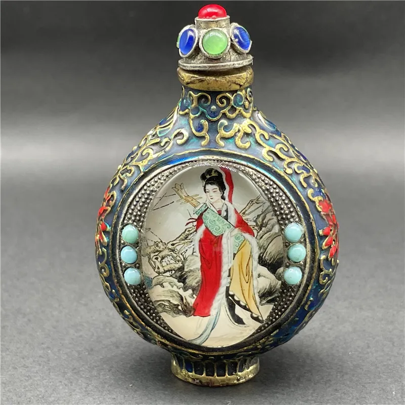 Folk Craft Gift Snuff Bottle Chinese Antique Inner Painting Old Style Snuff Bottle Living Room Decoration