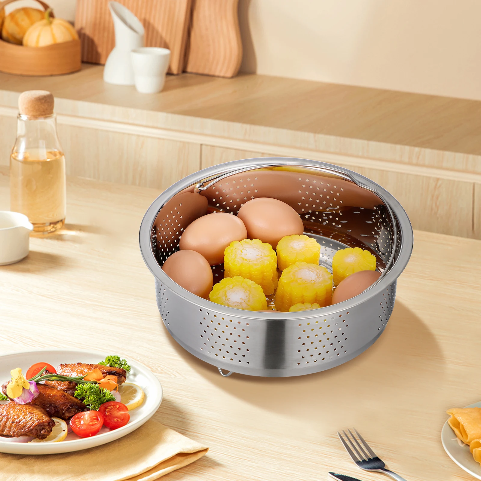 

304 Stainless Steel Steamer Basket for Vegetables with Handle 18 20 22cm Drainable Cooking Grid Kitchen Rice Steaming Tool