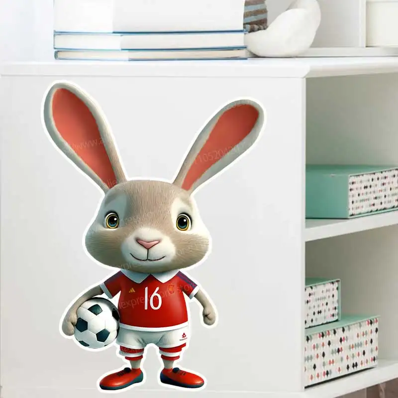 

AFootball Teenager Bunny Animal Stickers for Room Decor Wall Luggage Fridge Door Kids' Window Decor Sports Themed Decals AA57