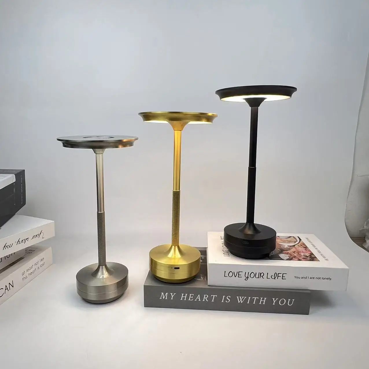 USB Rechargeable Cordless Desk Lamp with 3 Color Modes & Brightness Adjustment Touch Sensor Battery Powered Light round Shade