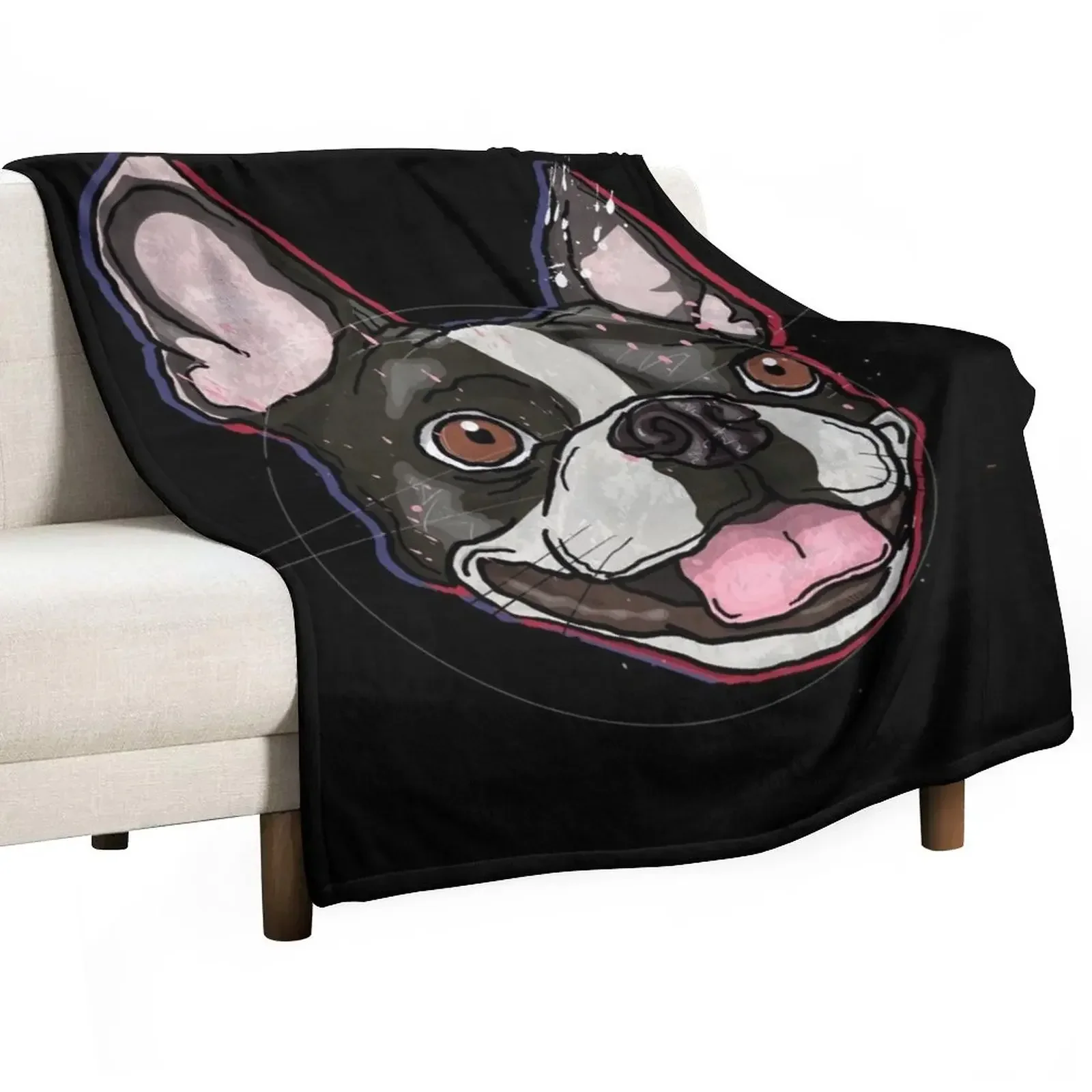 

Boston Terrier - black background Throw Blanket Camping Decoratives Thermal Extra Large Throw Blankets