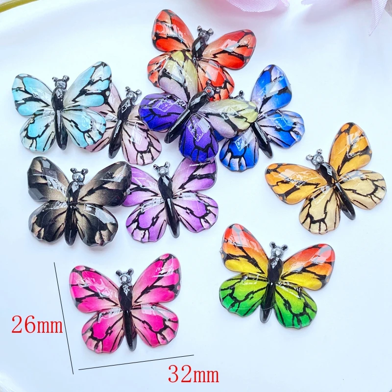 10pcs New Cute Acrylic Mini Butterfly Pattern Flat Back Cabochon Scrapbook Kawaii DIY Embellishments Accessories Home Decor