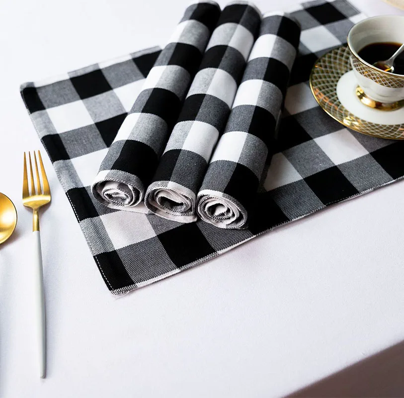 4Pcs 30x45cm Buffalo Plaid Placemats Checkered Place Mats Double Layer Placemats Decorative Heat Insulation Kitchen Table Mats