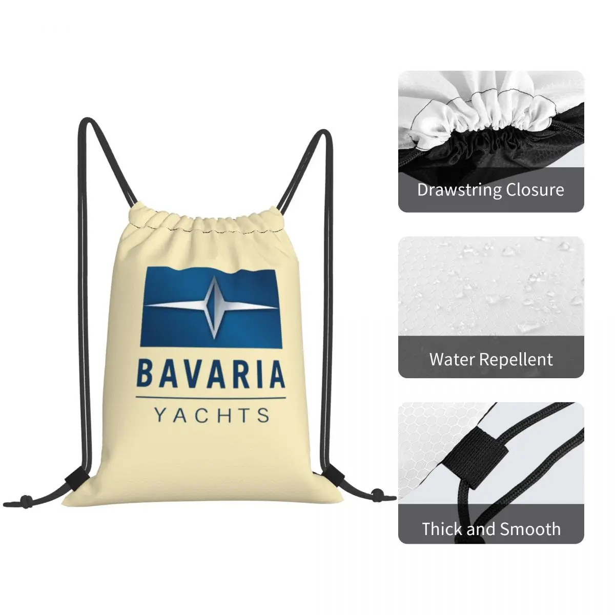 Bavaria Yachts Blue Silver Logo Backpacks Casual Drawstring Bags Sports Bag Book Bags for Man Woman School