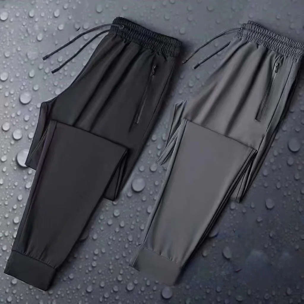 

High Elastic Men's Casual Pants Ice Silk Thin Sport Pants Loose Cuffed Qui Dry Summer Faion Urban Sle Straight Leg Long...