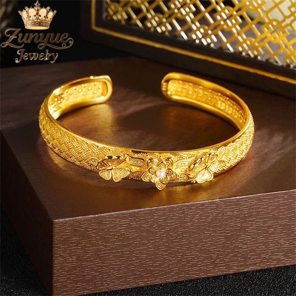 

Ancient Methods And Gold Filigree Hollowed-Out Lotus Bracelet Luxury Quality Jewelry Fashion Jewelry Charms Exquisite Popular