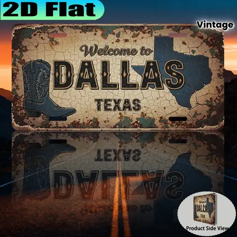 Dallas Texas Western Cowboy Tin Sign - Vintage Durable Metal Plaque Wall Decor, Home Office Bar Man Cave Wall Art