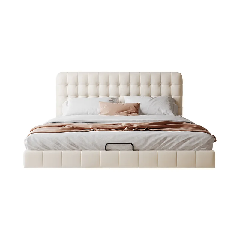 

Modern simple thin bed, retro wind suspension bed small apartment leather bed