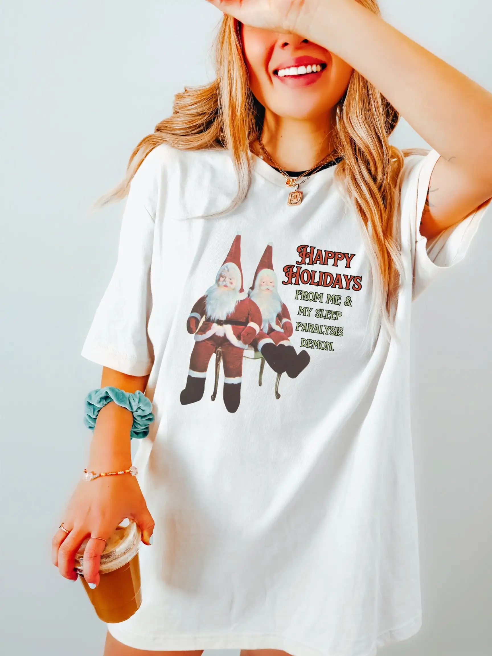 Funny Happy Holidays T Shirt Sarcastic Christmas Snarky I m Fine Everything is Sleep Paralysis Demon