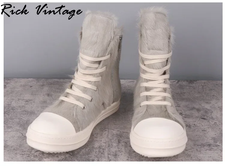 Rick Vintage Knight  Women Ankle Boots Horse Hair Upper High Quality Handmade Men Boots Modern Fashion Female High Top Shoes