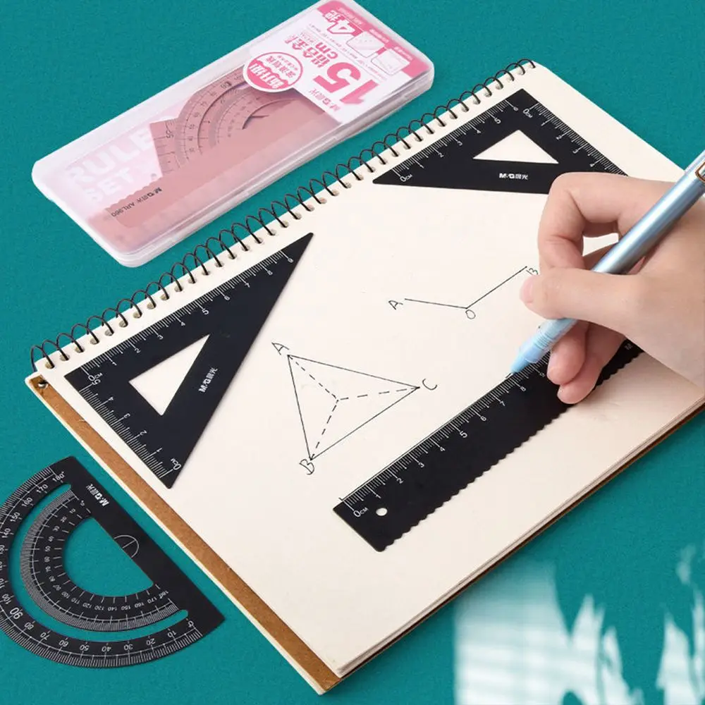 Durable Hollow School Geometry Maths Compass Examination Stationery Metal Rulers Aluminium Ruler Set Drafting Supplies