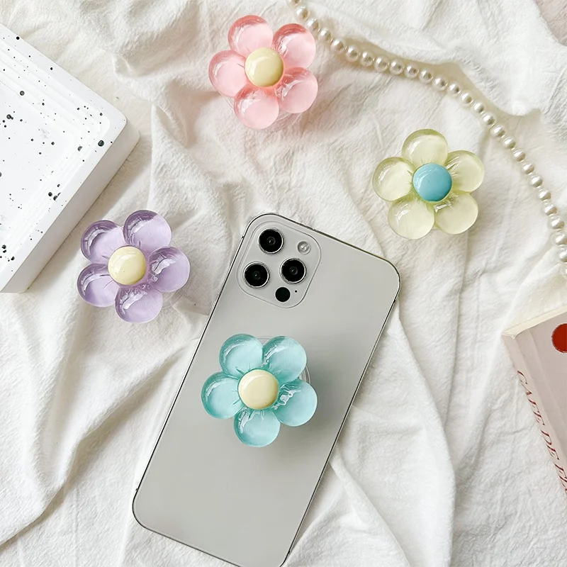 

Korean 3D Cute Transparent Flower Phone Grip Tok Griptok Phone Holder For iPhone 15 16 Phone Holder Stand