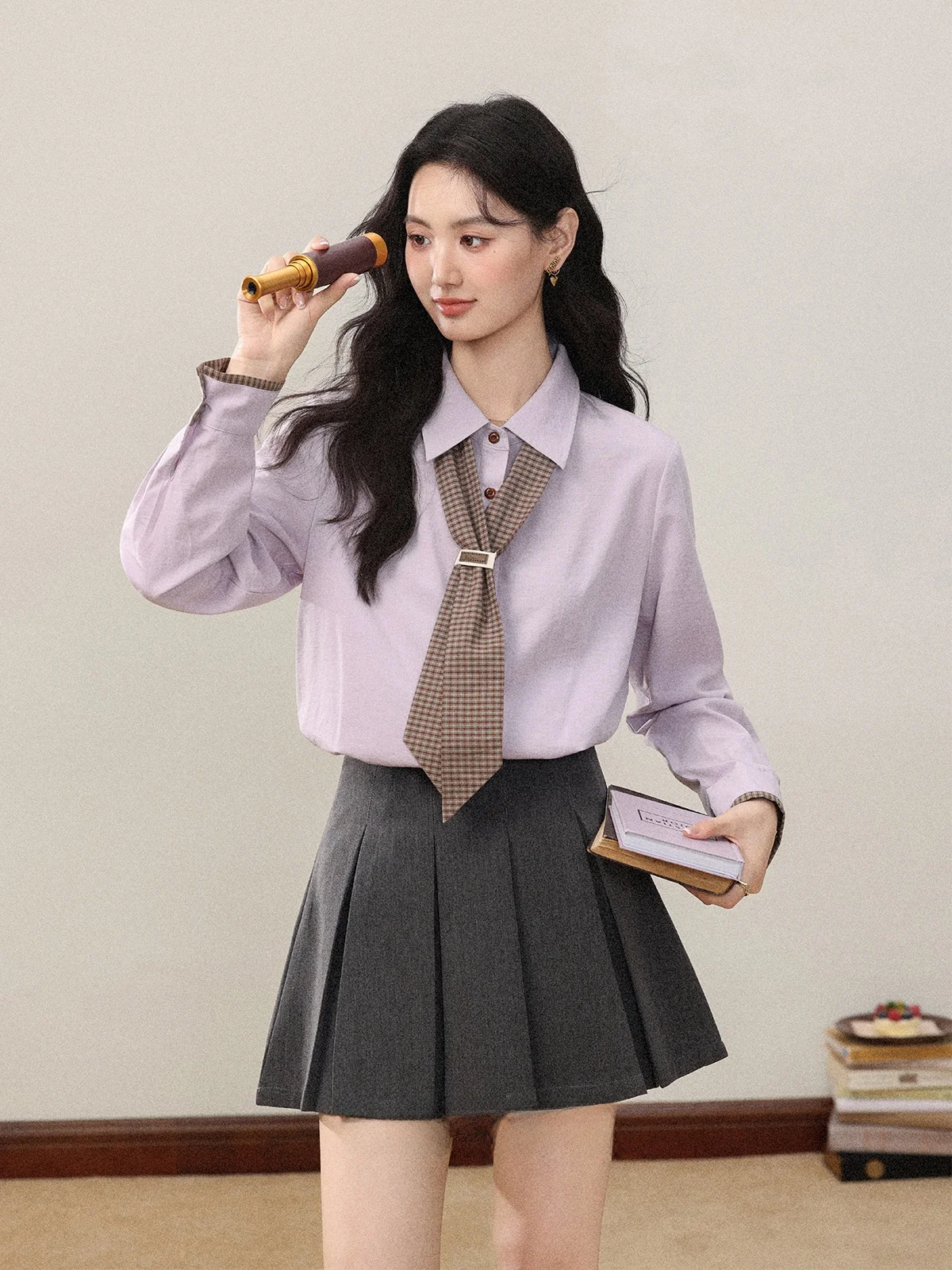 

New Spring Purple Long Sve irt And Vest Set Women's Commute Workwear Comfortable Loose Fit Faionable Fem Top