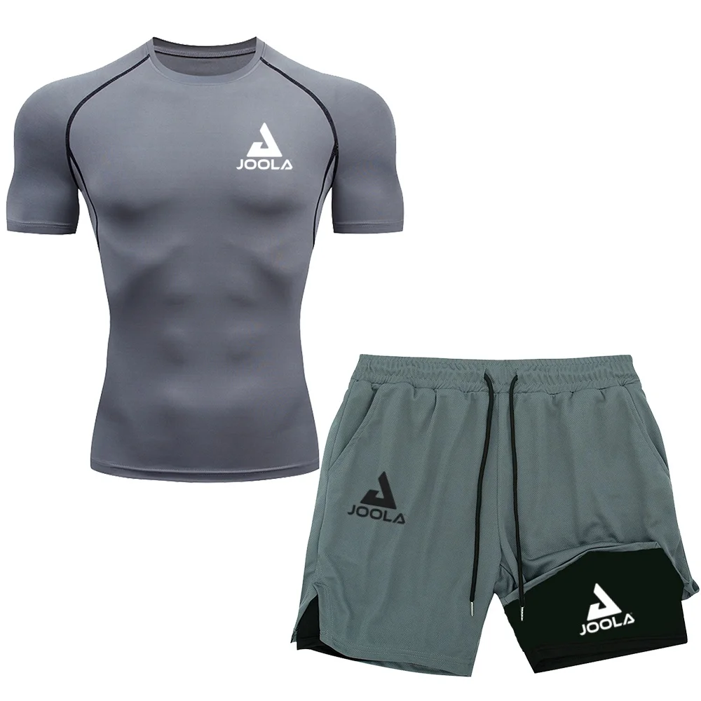 JOOLA Men's Compression Sportswear Set, Breathable Short Sleeve T-shirt + Double Layer Running Shorts, Quick Dry Gym Fitness Tra — купить у AliExpress WW