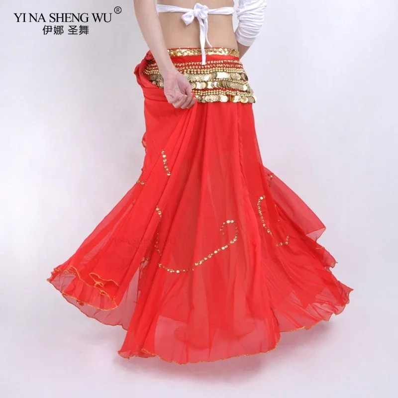 11 Color Sequins Pattern Single Slit Belly Dancing Long Skirt Women Belly Dance Costume Skirt Elastic Waist Performance Wear