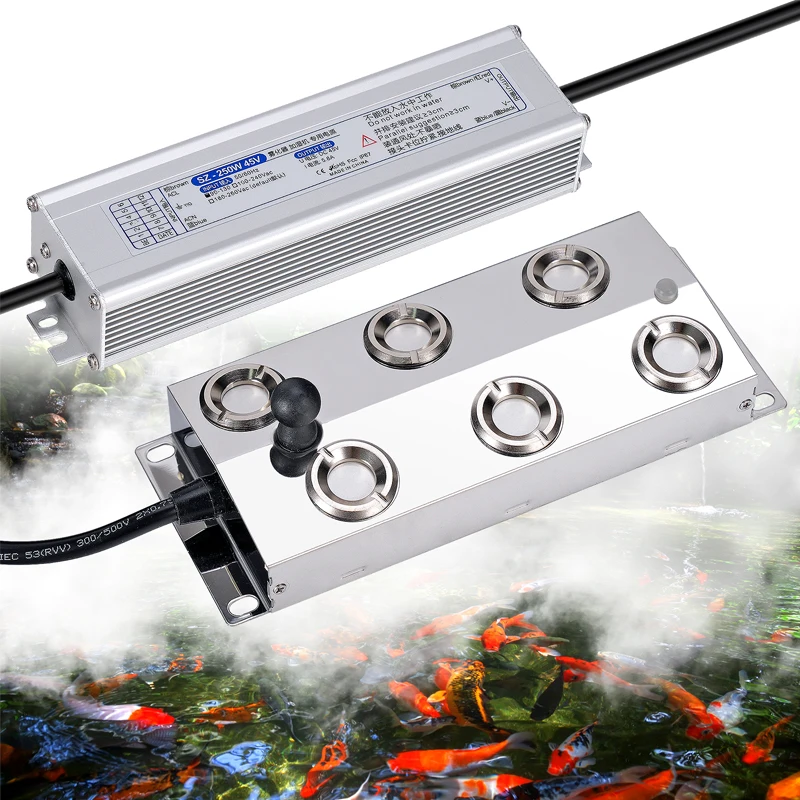 

Ультразвуковой распылитель DC 45В с 6 головками, промышленный туманогенератор 250Вт, водонепроницаемый, для теплиц, увлажнитель воздуха, машина для создания тумана