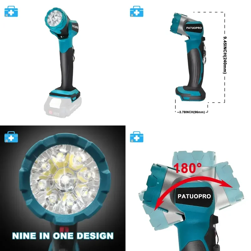 Lampe de poche LED réglable, projecteur d'extérieur Portable, réparation de charge, projecteur portatif adapté à la batterie