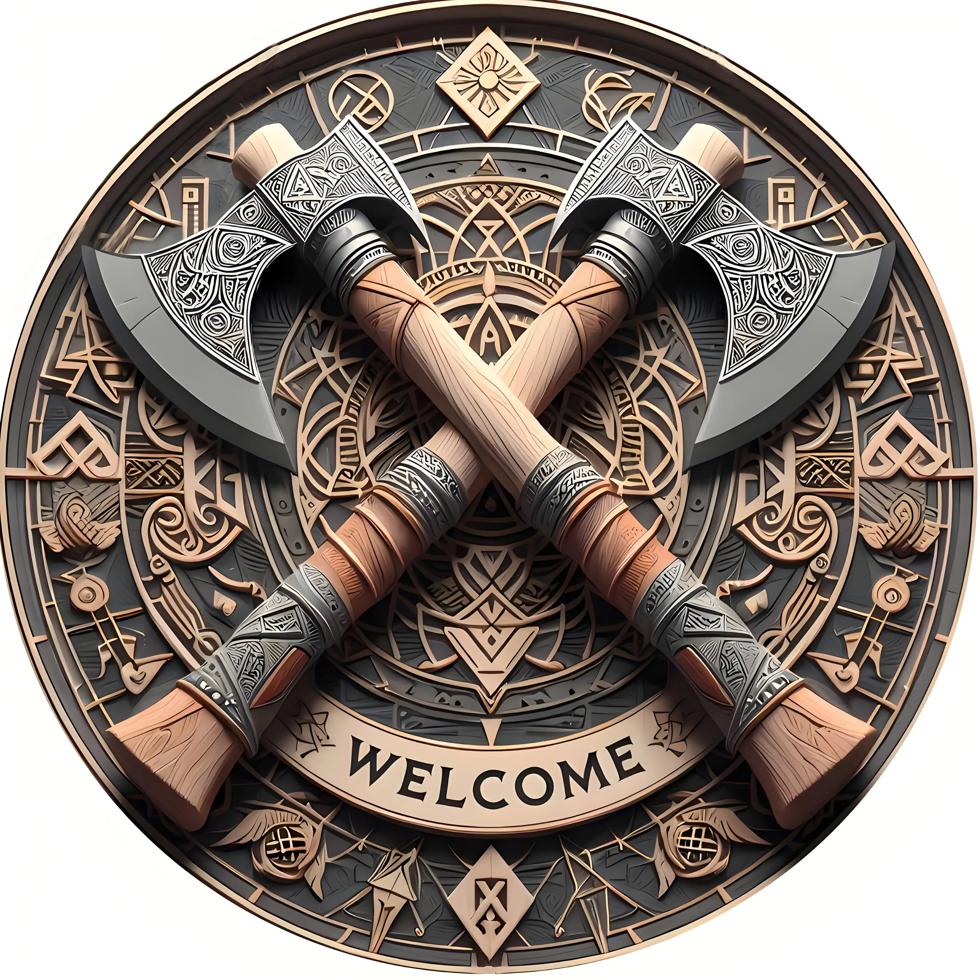 Viking Axes Welcome Sign - Aluminum Wall Art with Intricate Norse Design,Wall-Mounted Decor for Home