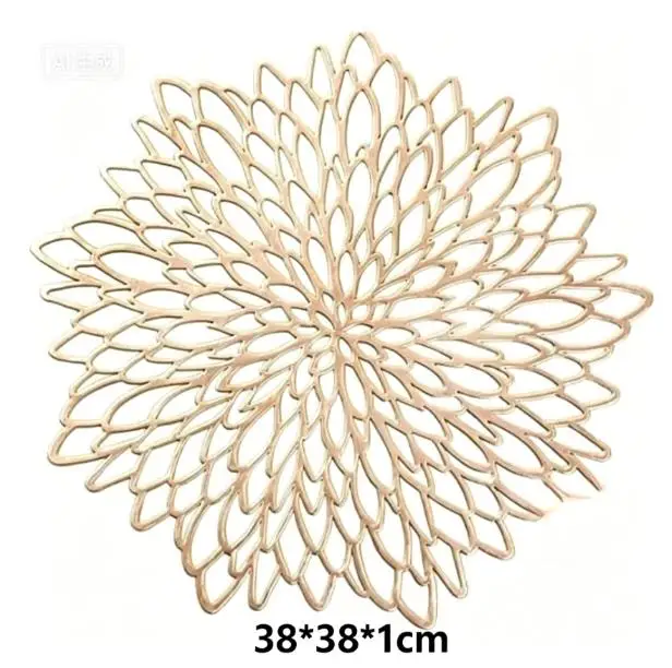 Modern For Dining Placemat PVC Gold 38x38x1cm Heat Resistant Non Slip with Minimalist Hibiscus Openwork Design
