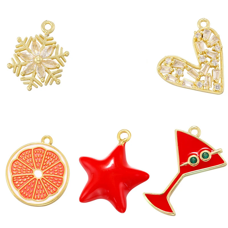 

10pcs Mix Color Copper Red Cocktail Snow Orange Pendant Charms For Jewelry Making DIY Necklace Bracelet Accessories