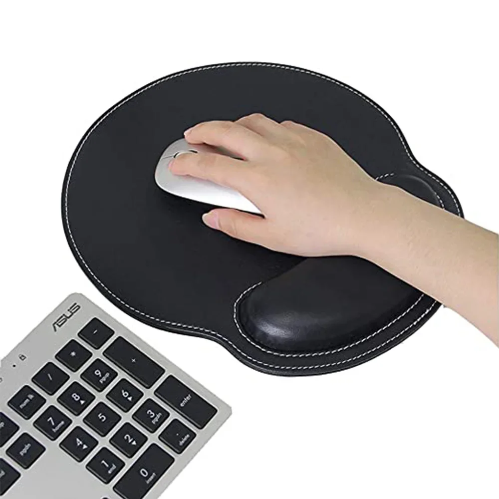 Mouse Pad with Wrist Support PU Leather Mousepad for Laptop Computers Non Slip Rubber Base Memory Foam Wrist Rest Mouse Pads