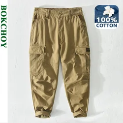 Spring Summer New Men Cargo Pants Pure Cotton Multi-Pockets Loose Vintage Casual Trouser GA-Z392