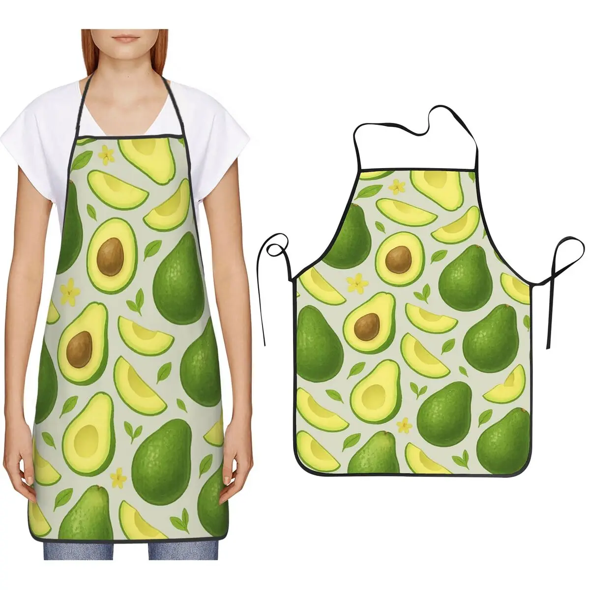 

Avocado Pattern Illustration Pattern Apron Chef Cooking Cuisine Tablier Bib Kitchen Cleaning Pinafore for Women Men Gardening
