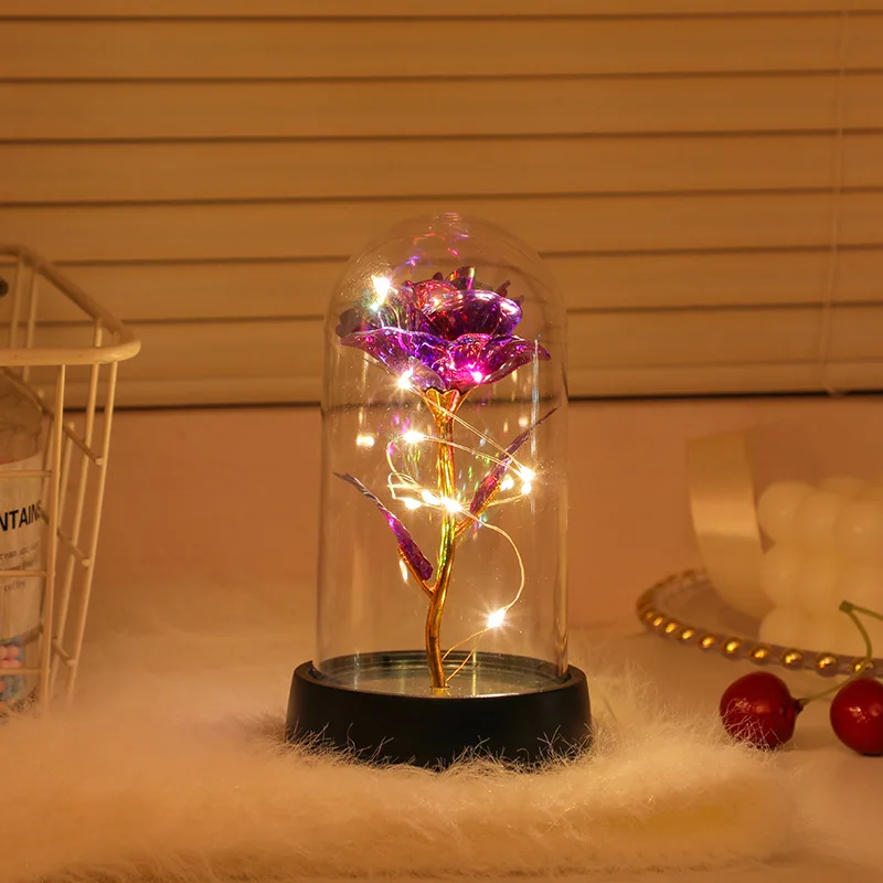 Customized-Border Eternal Flower Acrylic Lampshade Rose Night Light Reflective Foil Flower Mother's Day Desktop