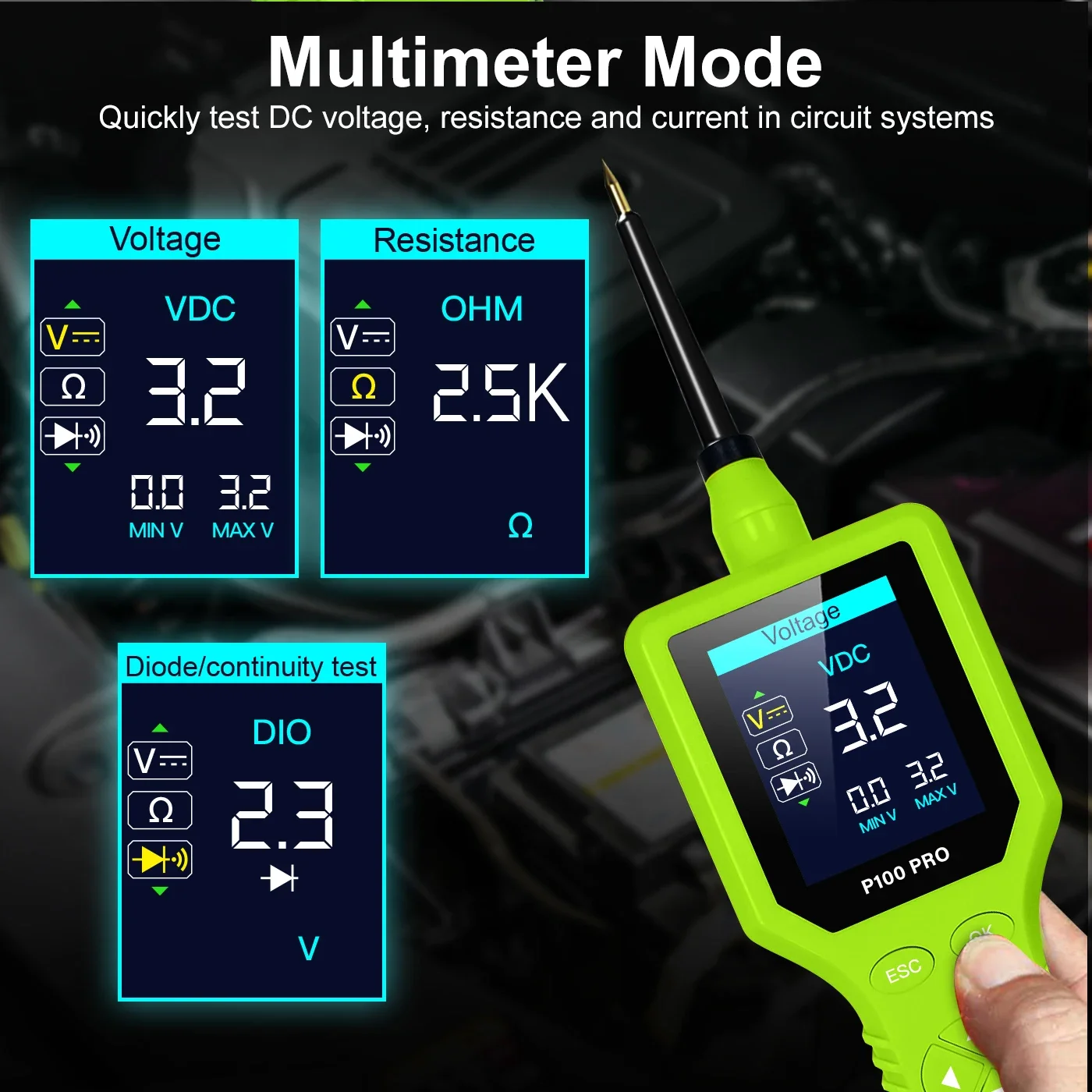 Latest VESSTEK- P100 Pro Kit Automotive Circuit Tester Multifunctional Smart Diagnostic Car Electric System Scanner w/ 6M Cable