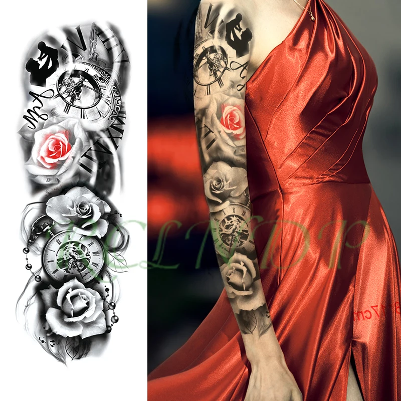 Waterproof Temporary Tattoo Sticker Skull Rose Angel Eyes Wings Sun Full Arm Sleeve Fake Tatto Flash Tatoo For Women Men Girl