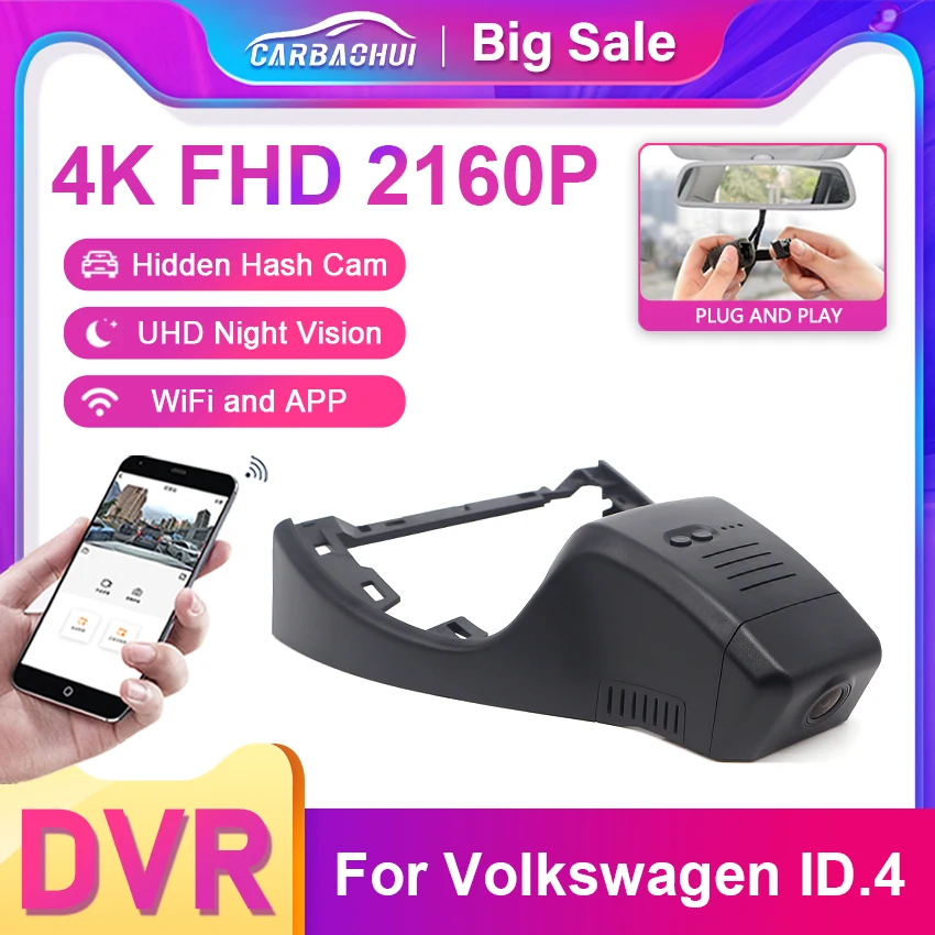 

For VW Volkswagen ID4 ID.4 ID 4 2021 2022 2023 2024 Recording DVR Car Front And Rear Lens UHD Night Vision WiFi Video Recorder