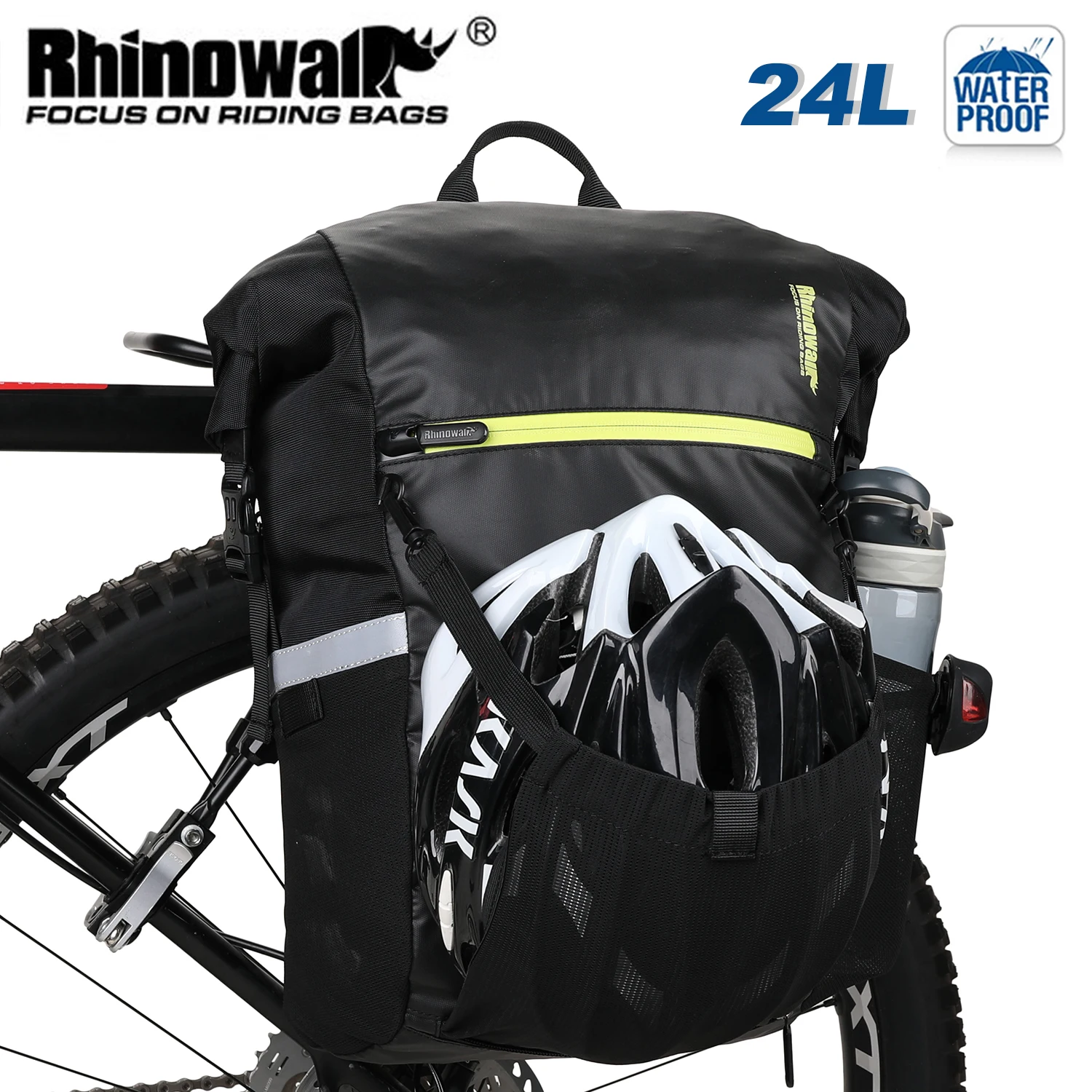 

Rhinowalk Bicycle Pannier Bag With Rain Cover 24L Cycling Backpack Helmet mesh pocket Bicycle Rear Seat Saddle Bag Accessories