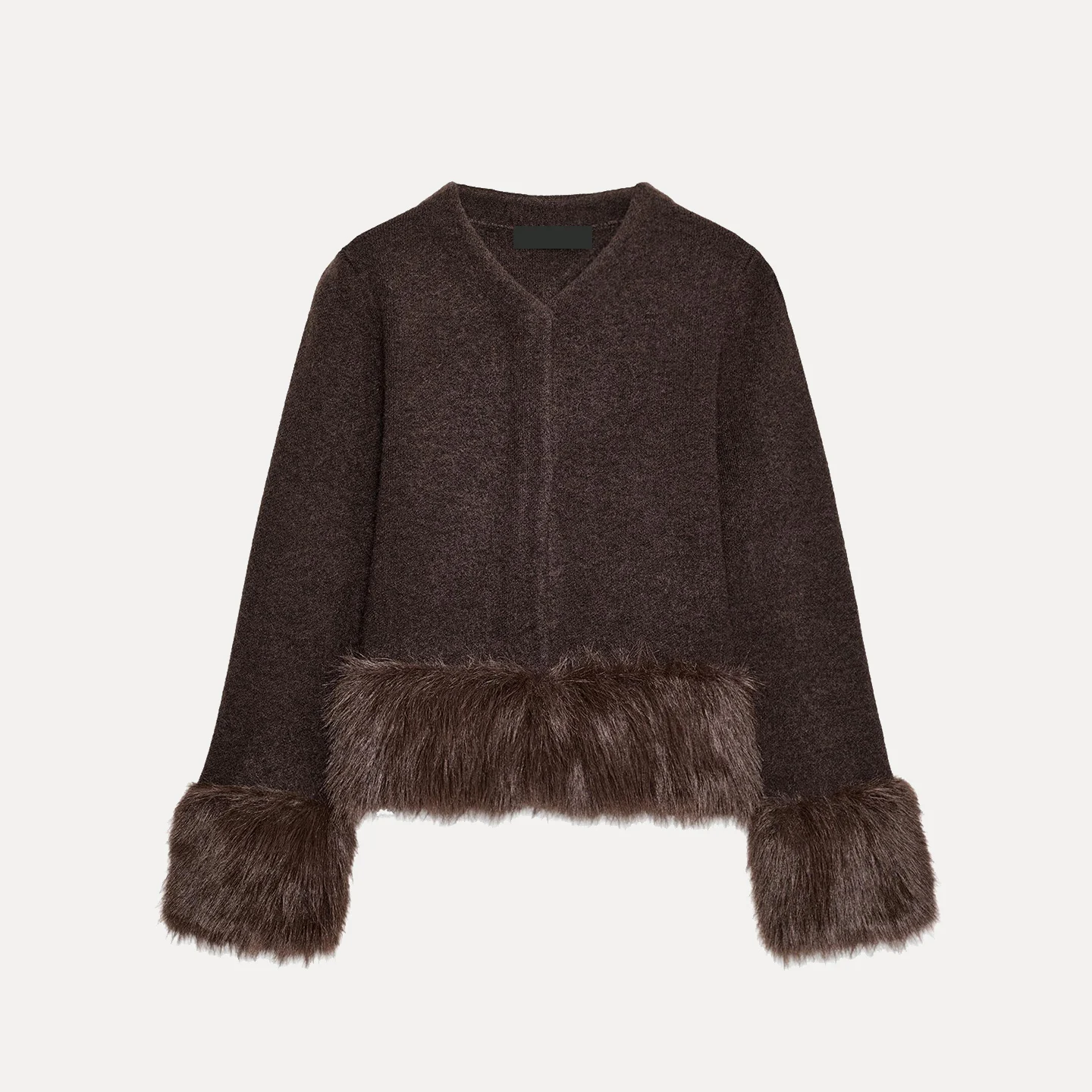 Faionable Knitted Patchwork Jaet Women's Sle Autumn 2025 New Arrival Ele Aosphere Leather Coat Long Sve ort ...