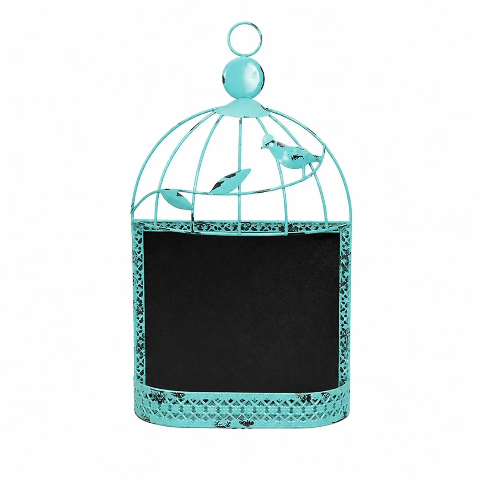 Wall Mounted Notice Board Iron Chalkboard with Vintage Birdcage Frame for Cafe Hallway Decoration Hand Painted Distressed Finish